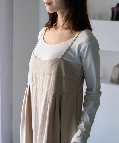 マットサテン タックワイドサロペット