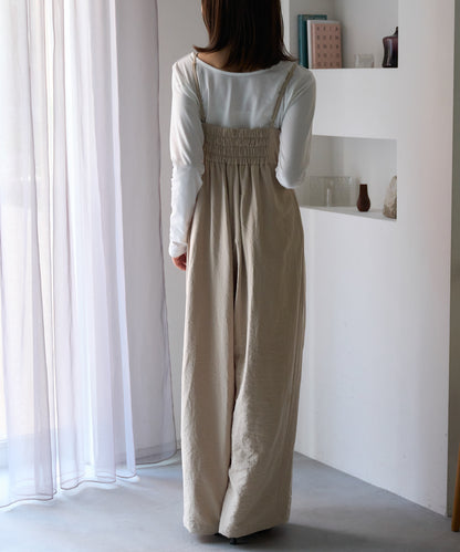 マットサテン タックワイドサロペット