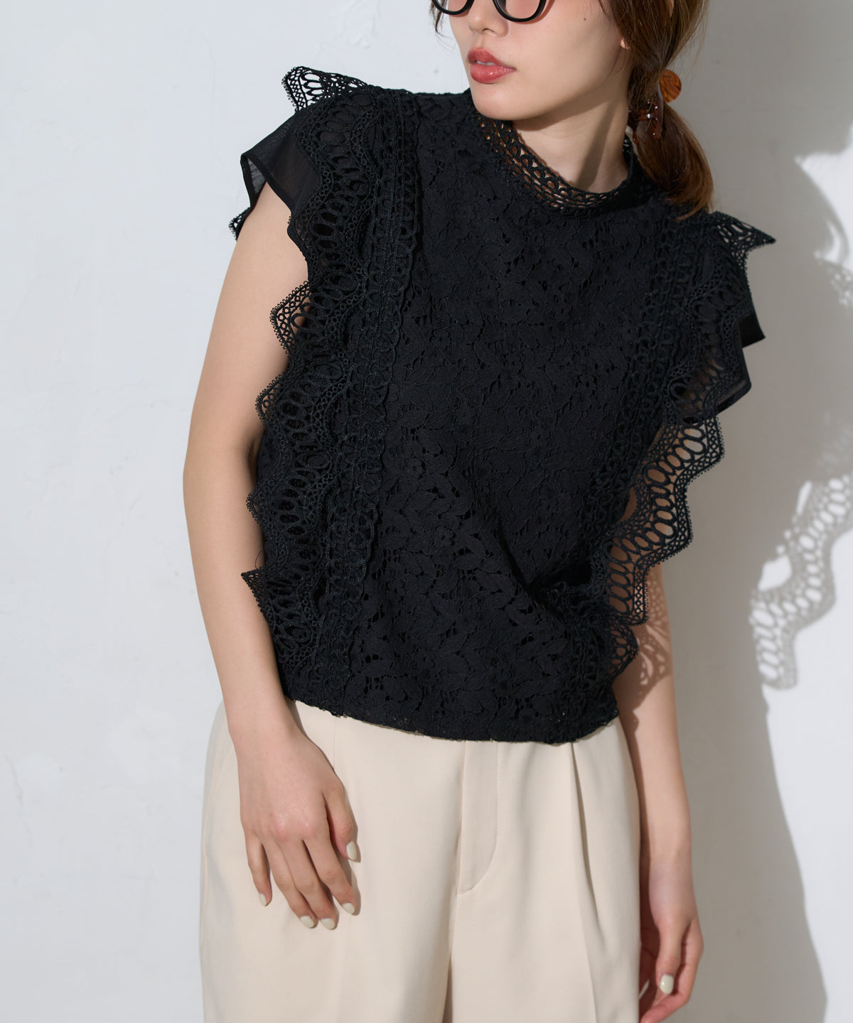 レースフレンチスリーブブラウス/ノースリーブ