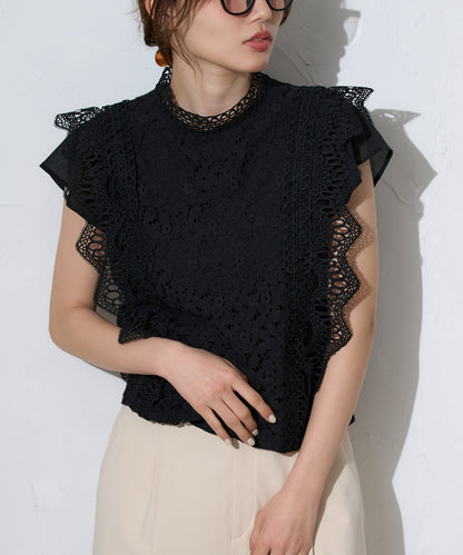 レースフレンチスリーブブラウス/ノースリーブ