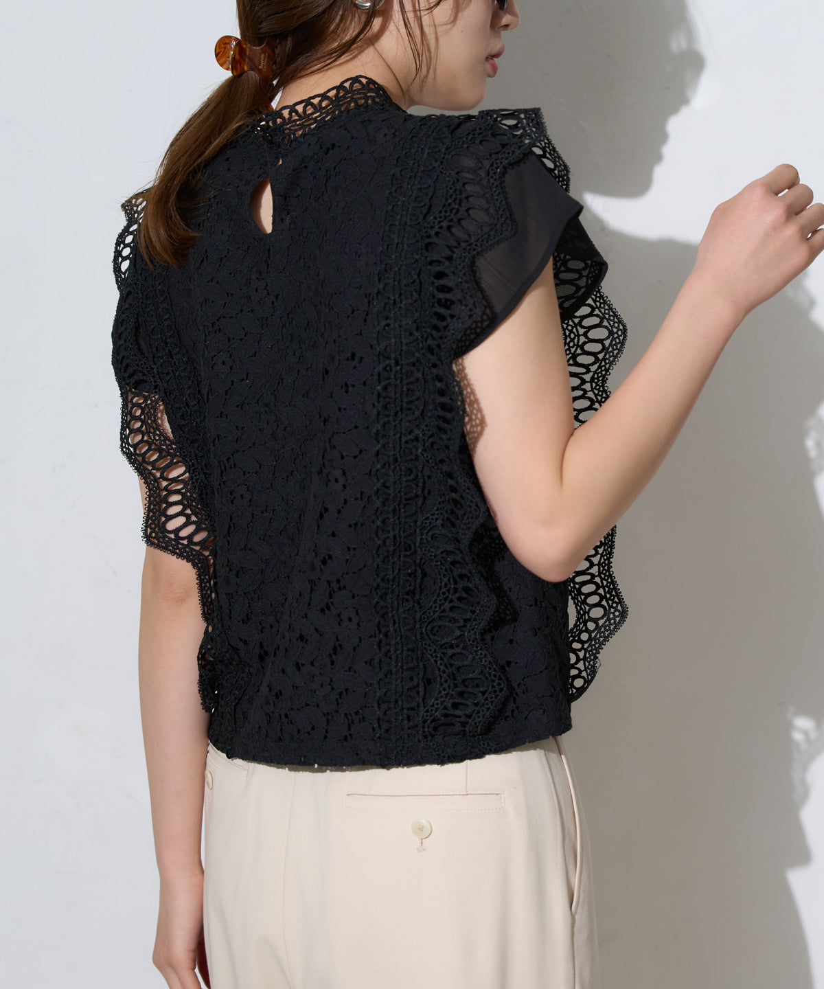 レースフレンチスリーブブラウス/ノースリーブ