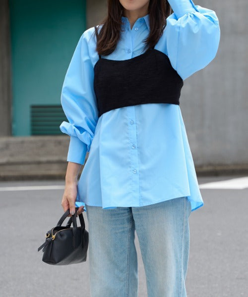 ボリュームスリーブ ポケ付きビッグシャツブラウス