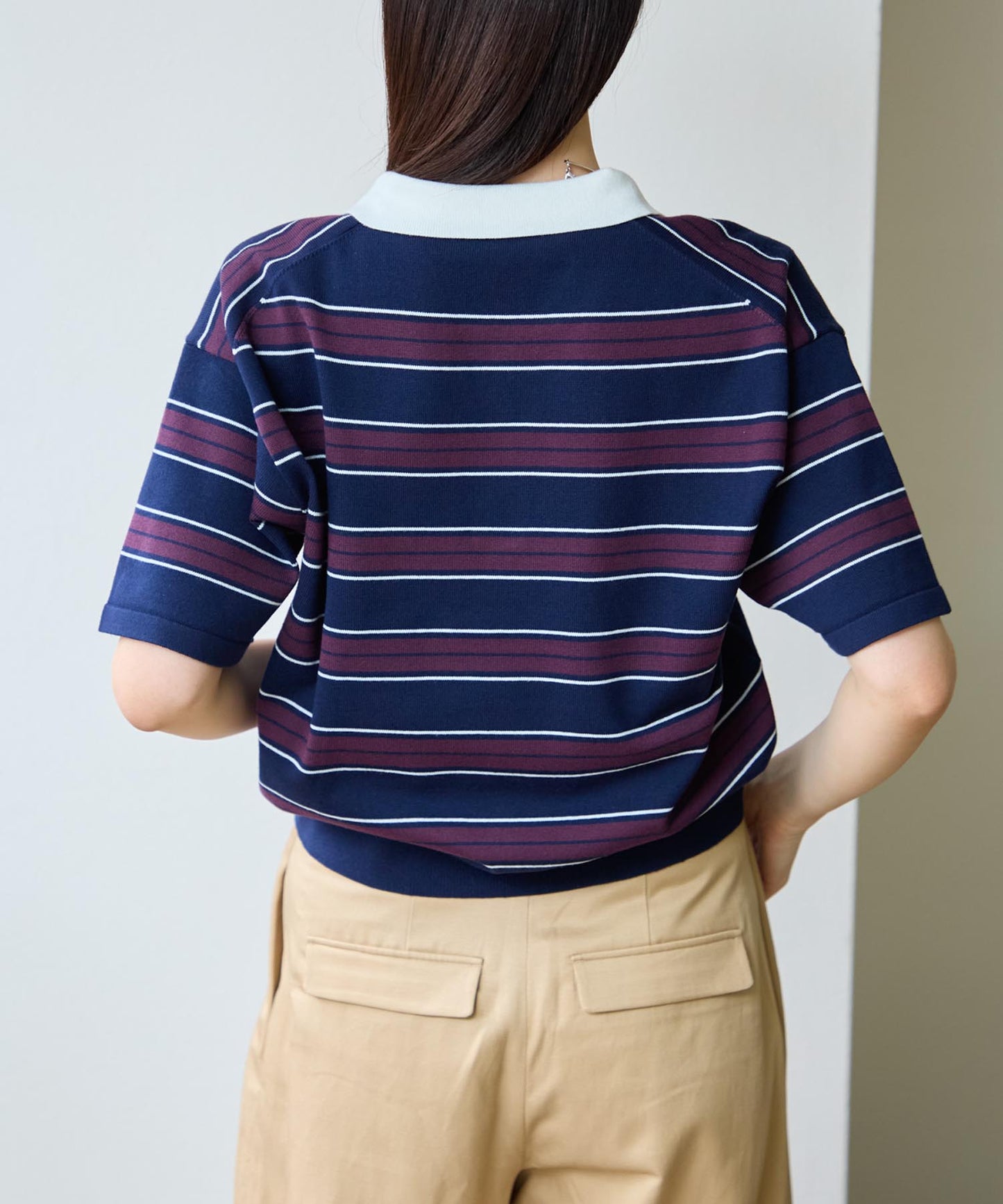 ポロ襟 スキッパー 半袖ニットプルオーバー
