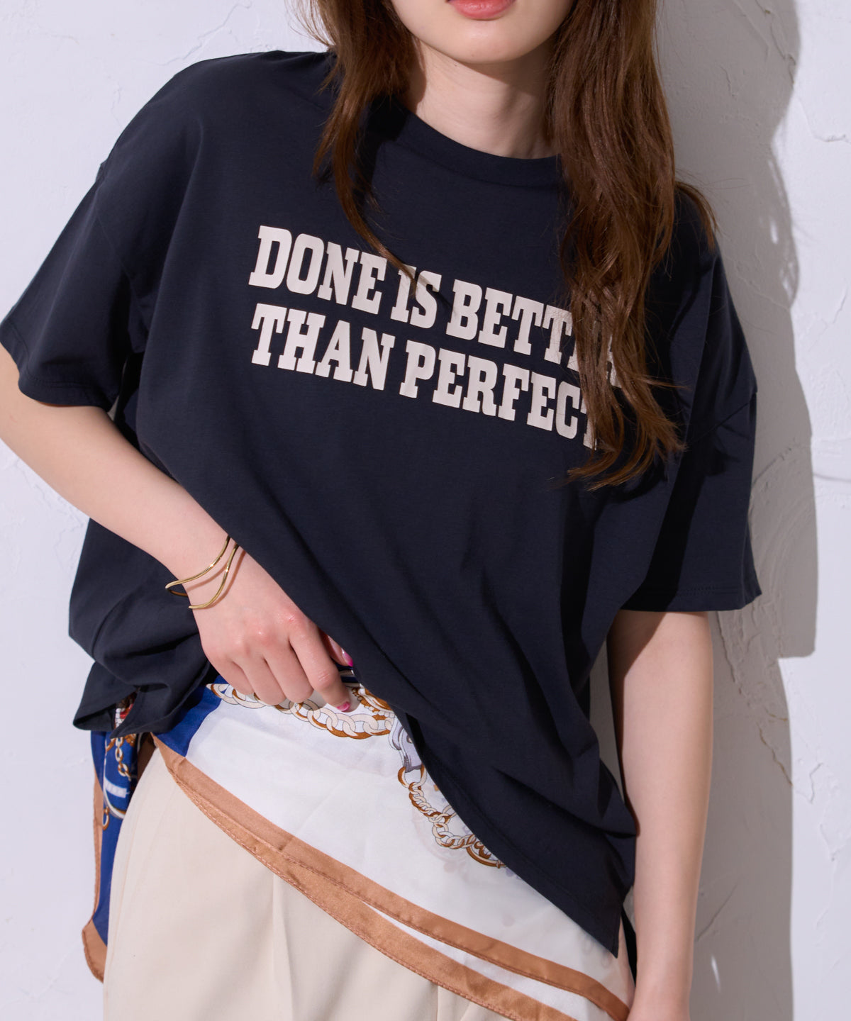 サイロコットン 前後差5分袖ロゴTシャツ