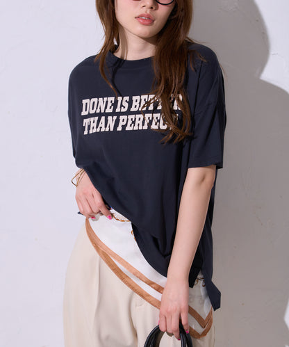 サイロコットン 前後差5分袖ロゴTシャツ