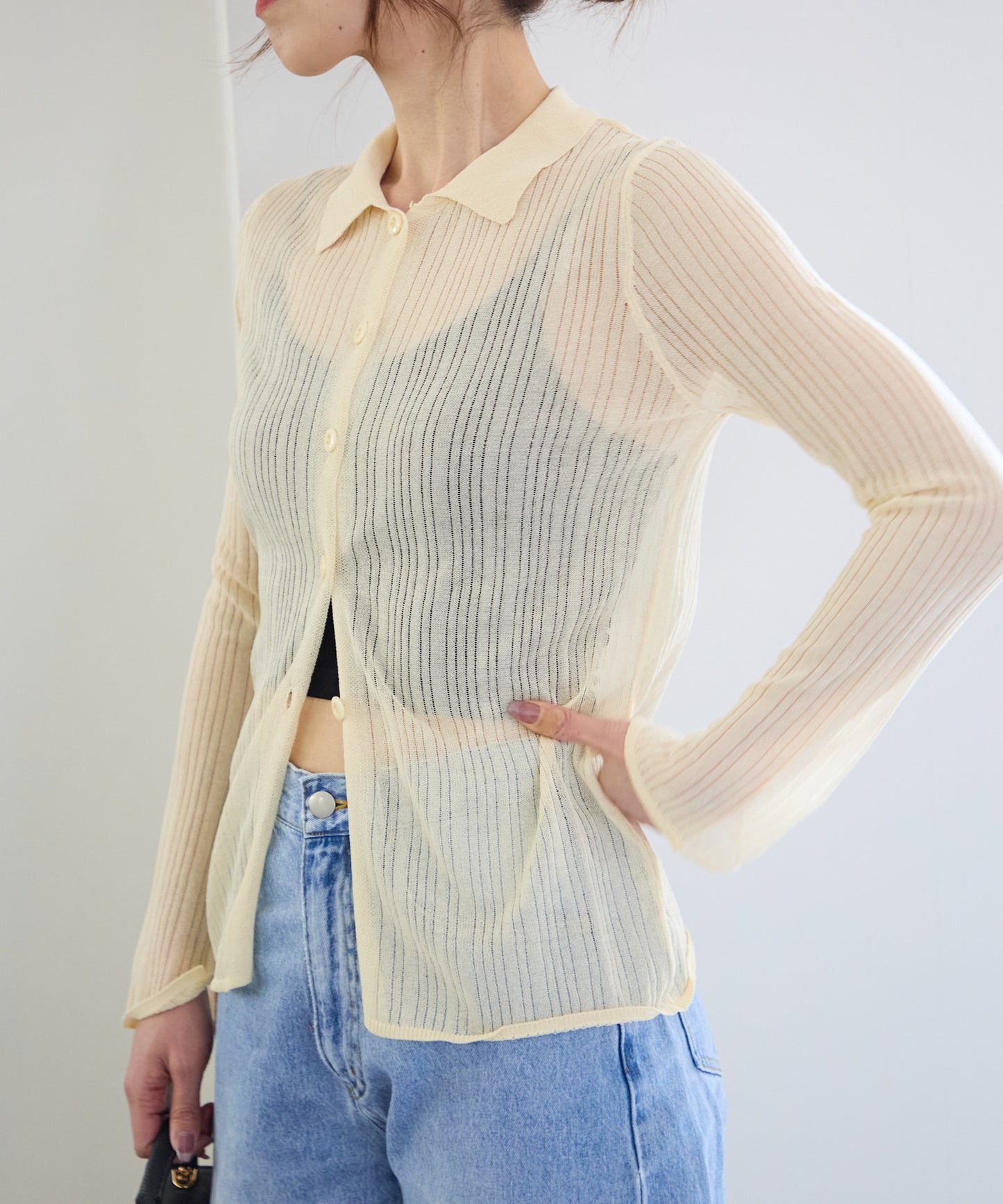 シアーリブニットカーディガン