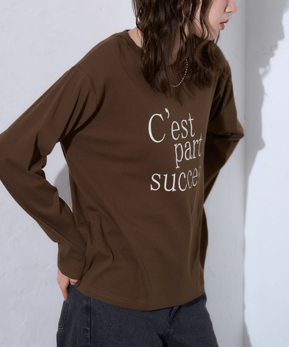 ロゴプリント長袖Tシャツ/スーパーストレッチ