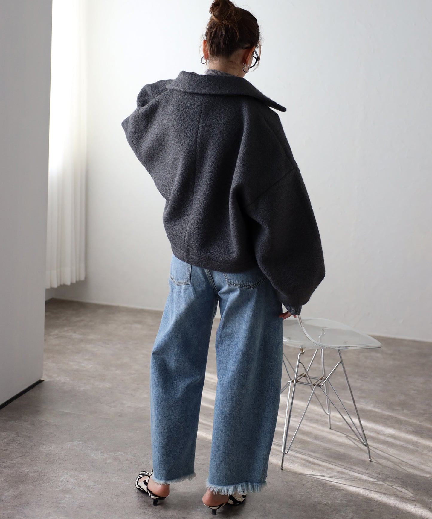 ショート丈 ボリュームスリーブ ボアジャケット