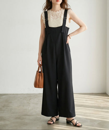 ハイウエストタックワイドパンツ/セットアップ