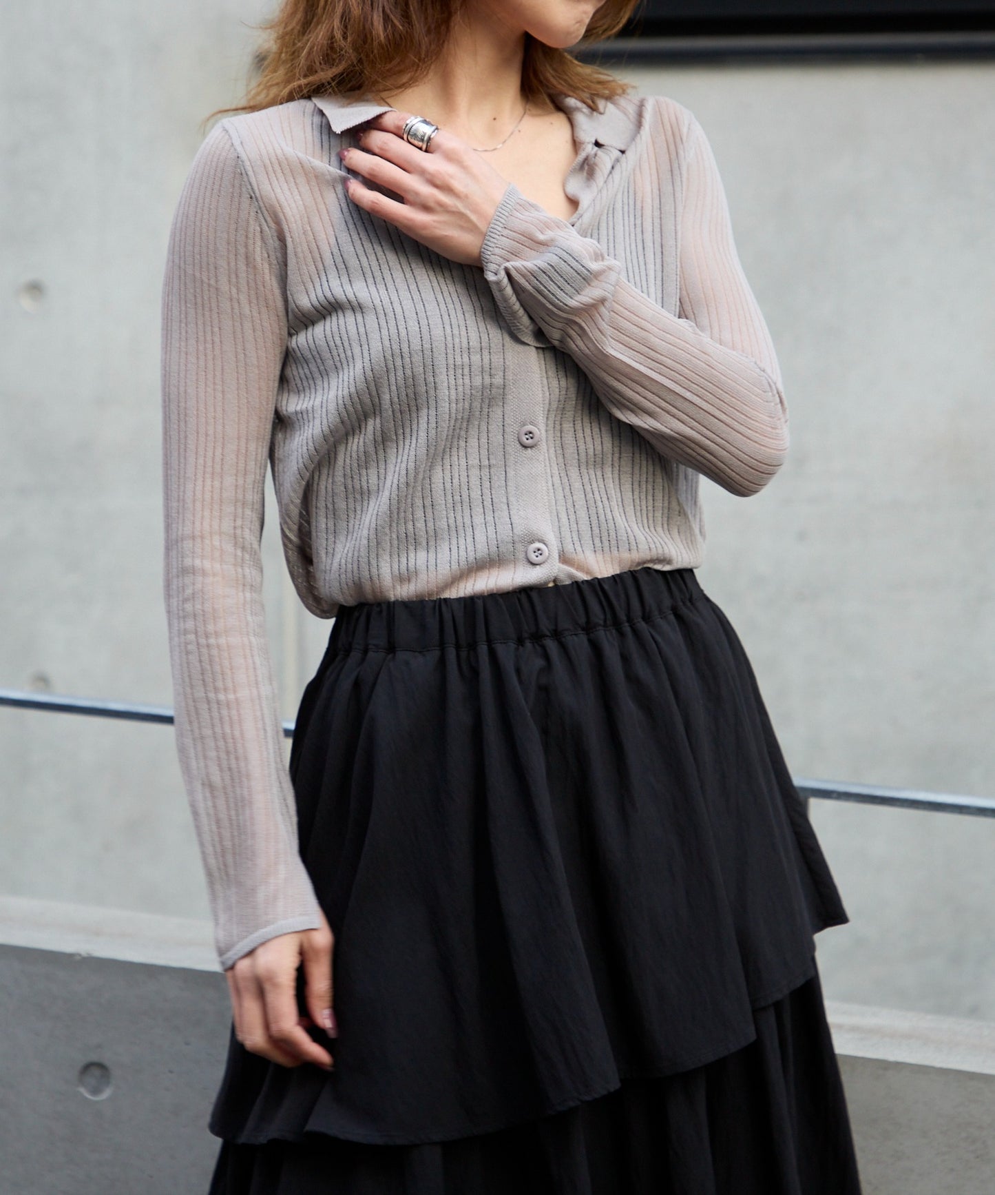 シアーリブニットカーディガン