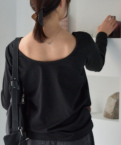 バックオープン長袖Tシャツ/前後2way着用可能