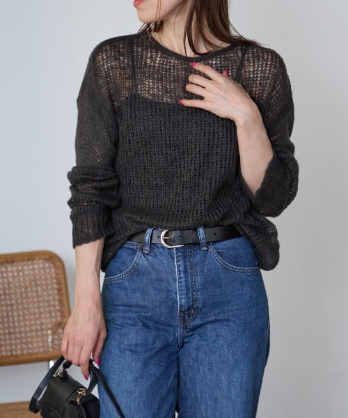 シアーモヘアタッチロングニットプルオーバー
