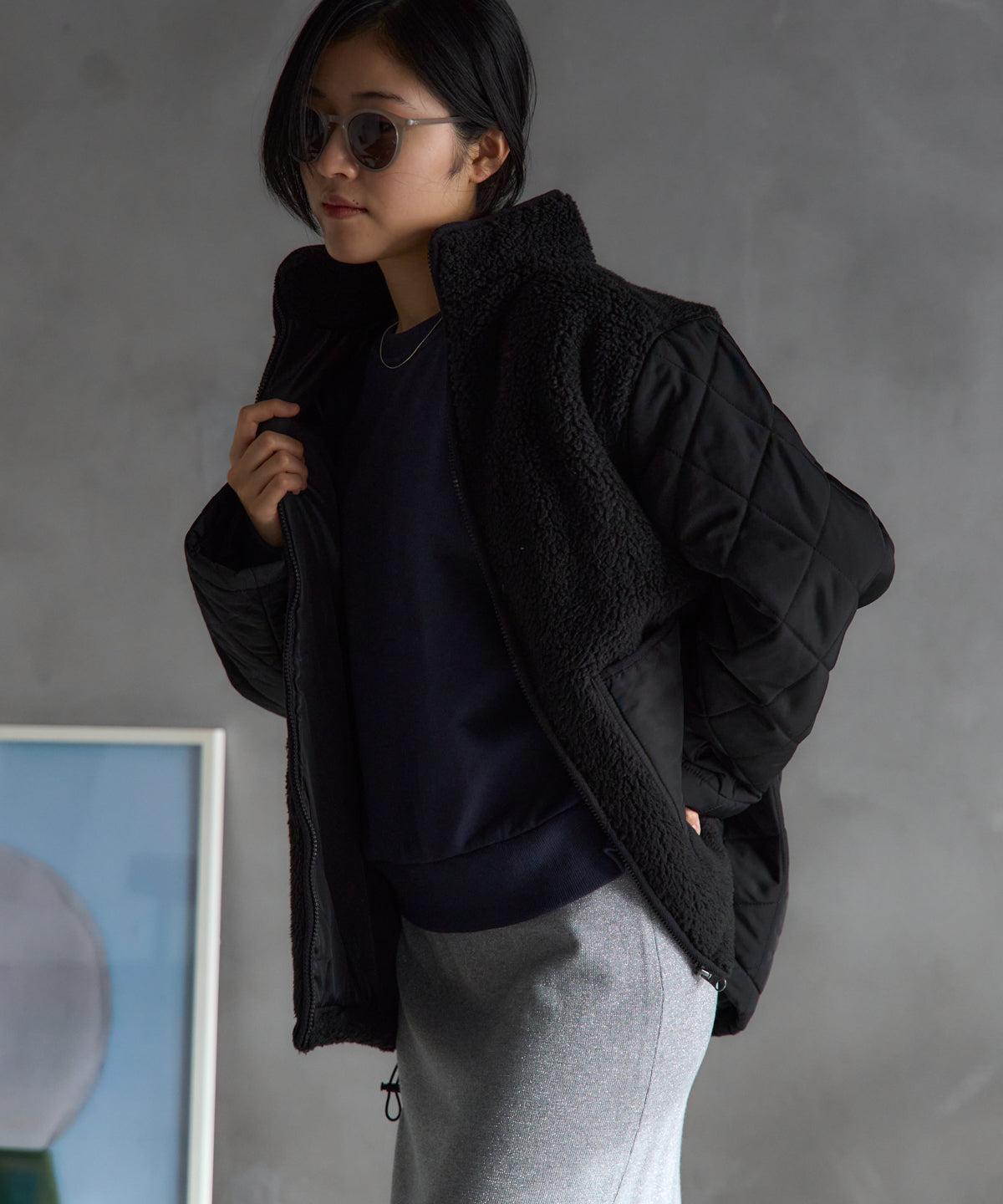 ボア切り替え スタンドカラーブルゾン