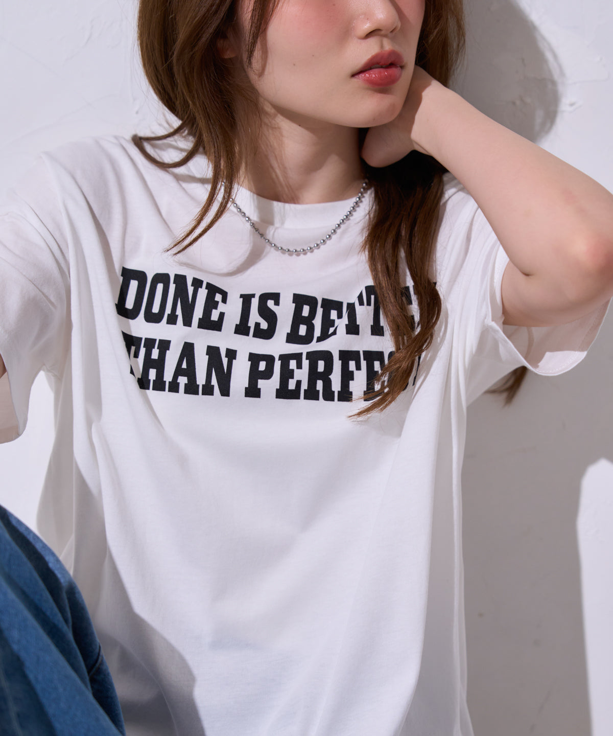 サイロコットン 前後差5分袖ロゴTシャツ