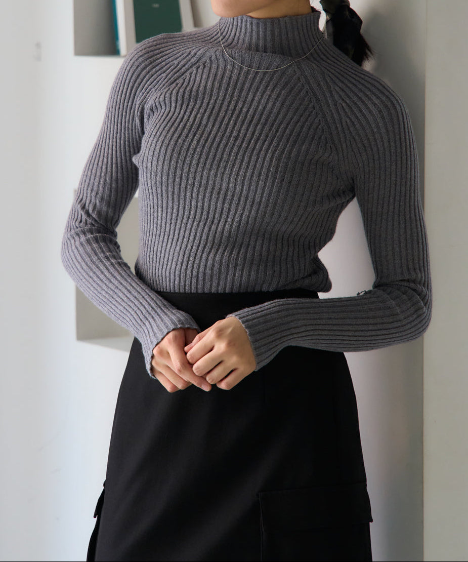 ボトルネックリブニットプルオーバー