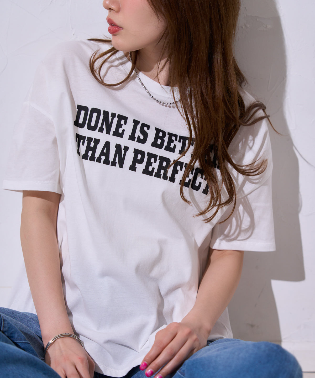 サイロコットン 前後差5分袖ロゴTシャツ