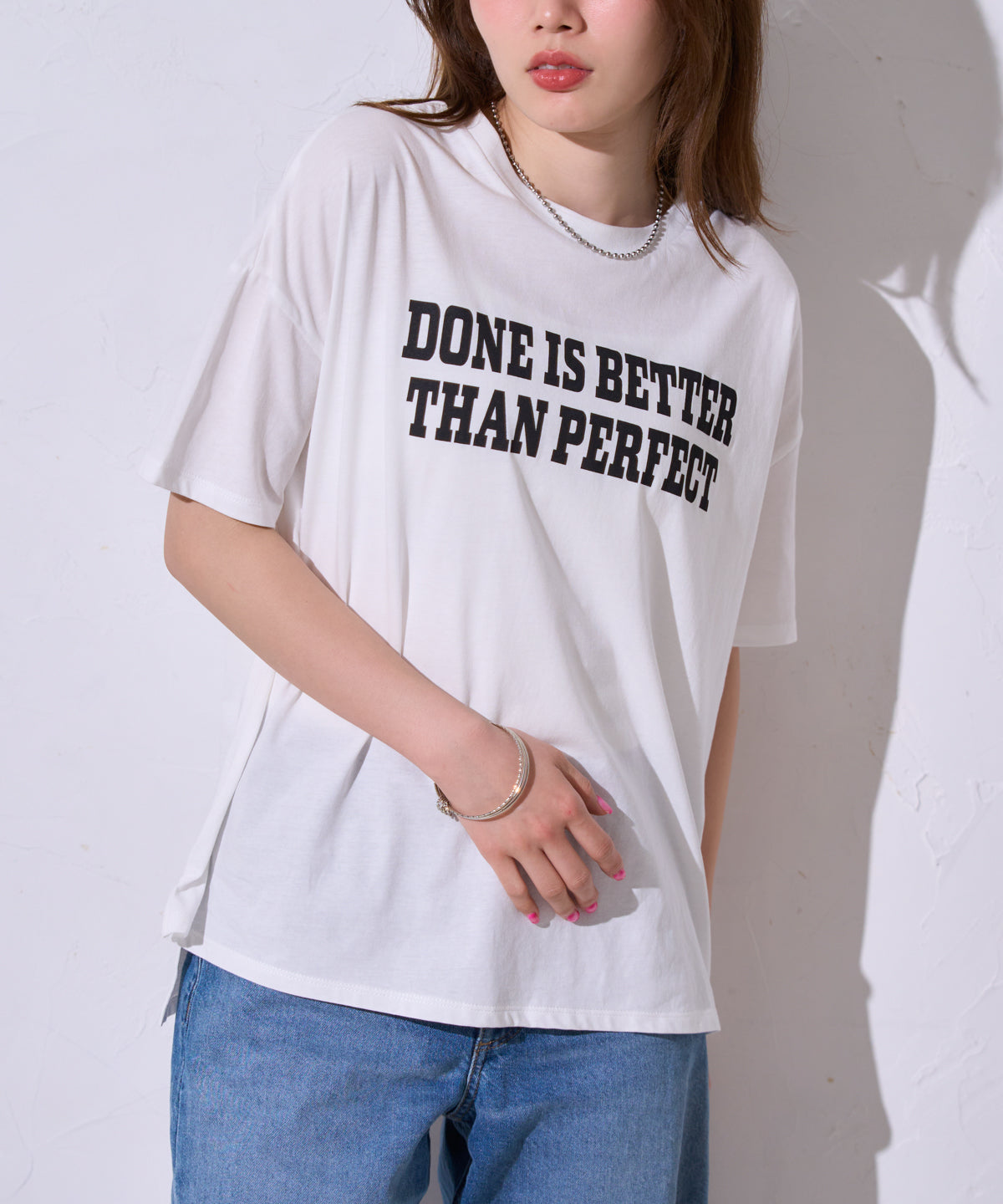 サイロコットン 前後差5分袖ロゴTシャツ