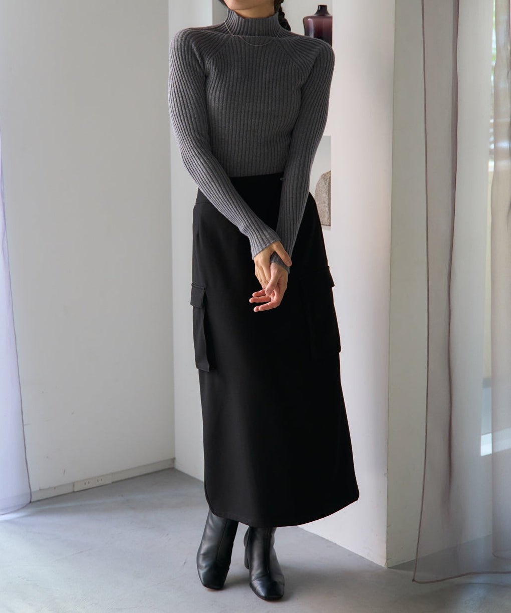 ボトルネックリブニットプルオーバー