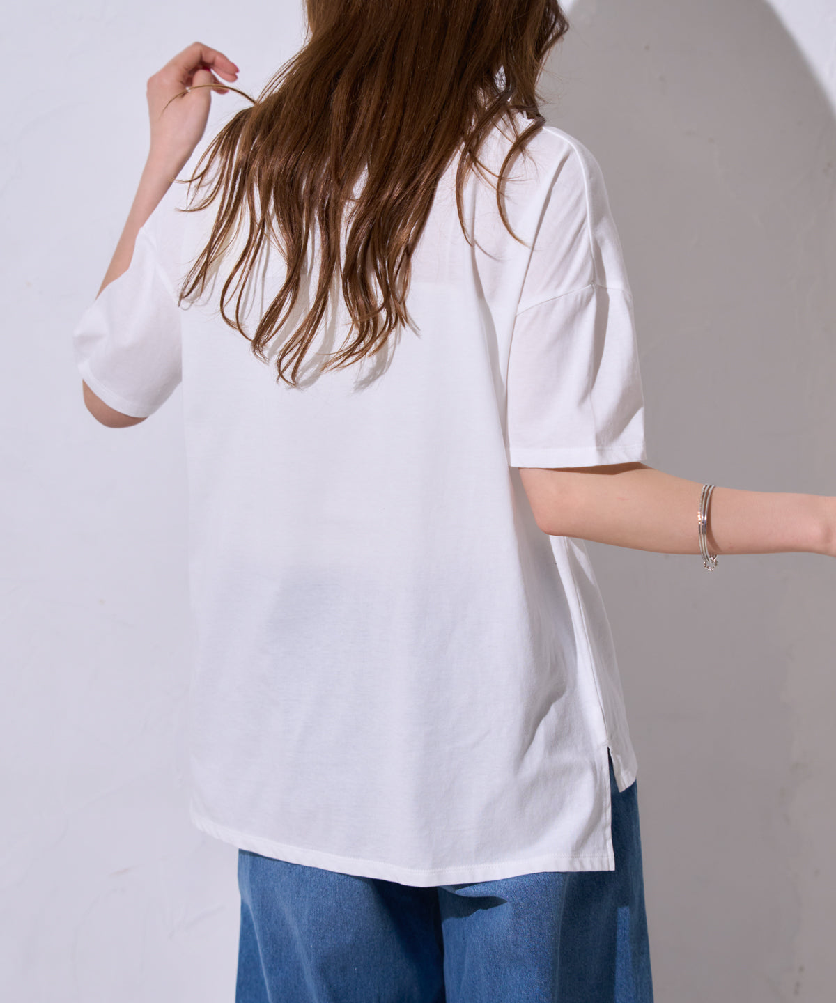 サイロコットン 前後差5分袖ロゴTシャツ