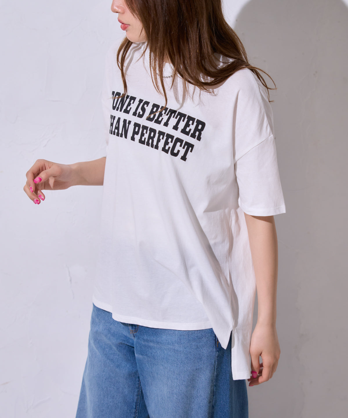 サイロコットン 前後差5分袖ロゴTシャツ