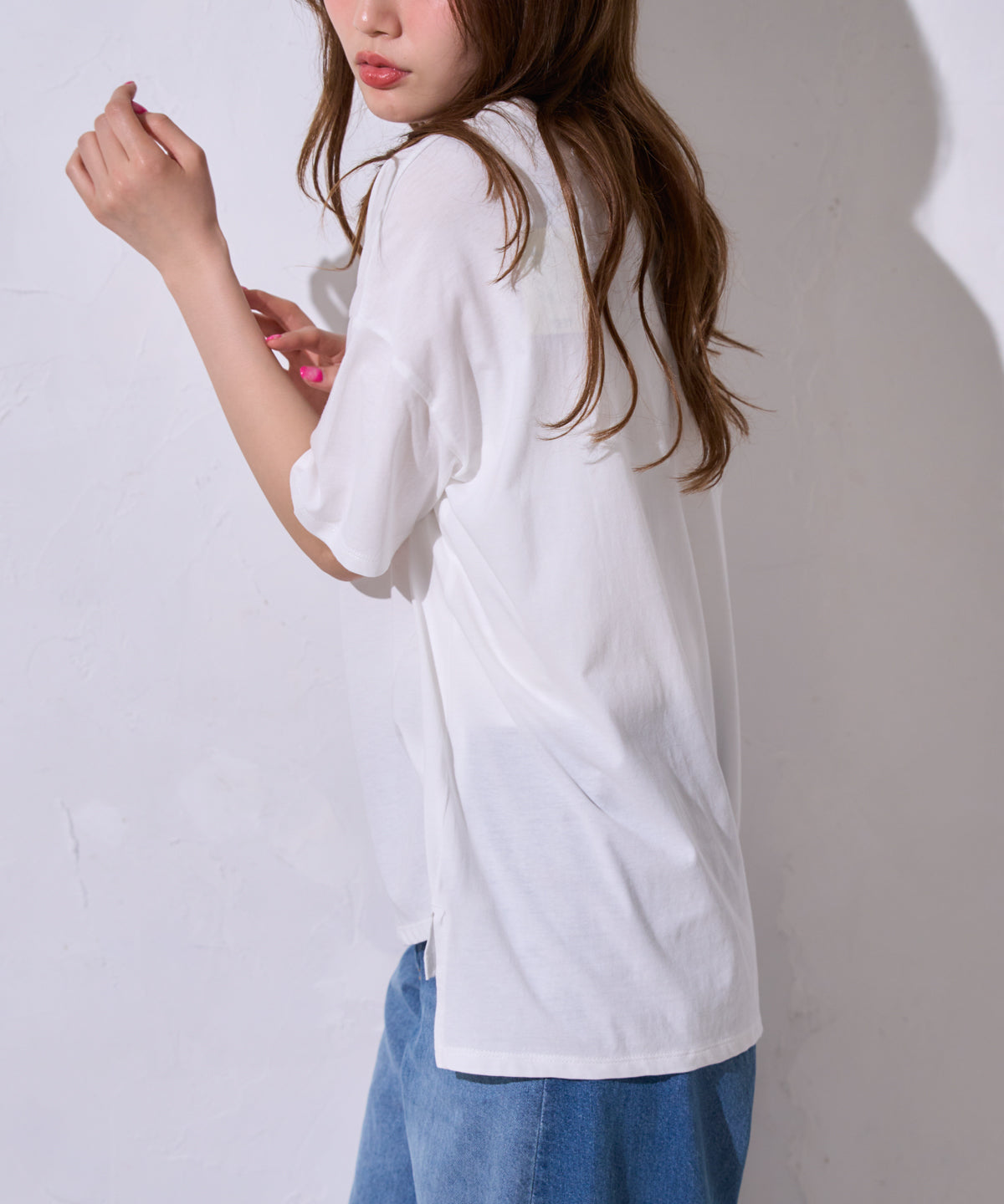 サイロコットン 前後差5分袖ロゴTシャツ