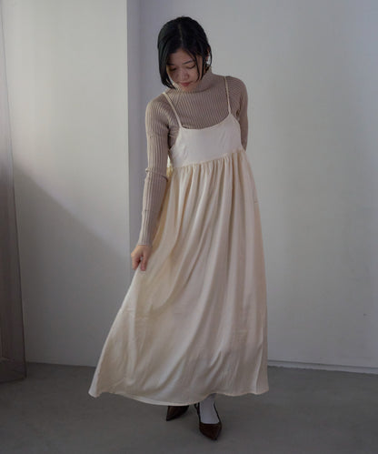 ワッシャーサテンギャザーキャミワンピース