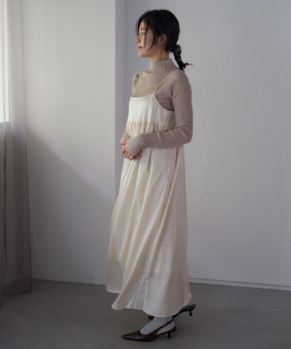 ワッシャーサテンギャザーキャミワンピース