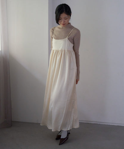 ワッシャーサテンギャザーキャミワンピース