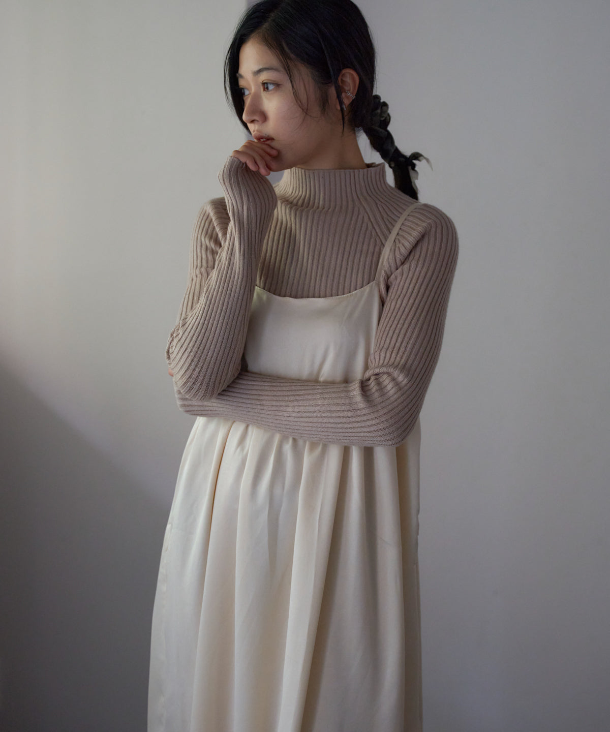 ワッシャーサテンギャザーキャミワンピース