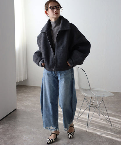 ショート丈 ボリュームスリーブ ボアジャケット