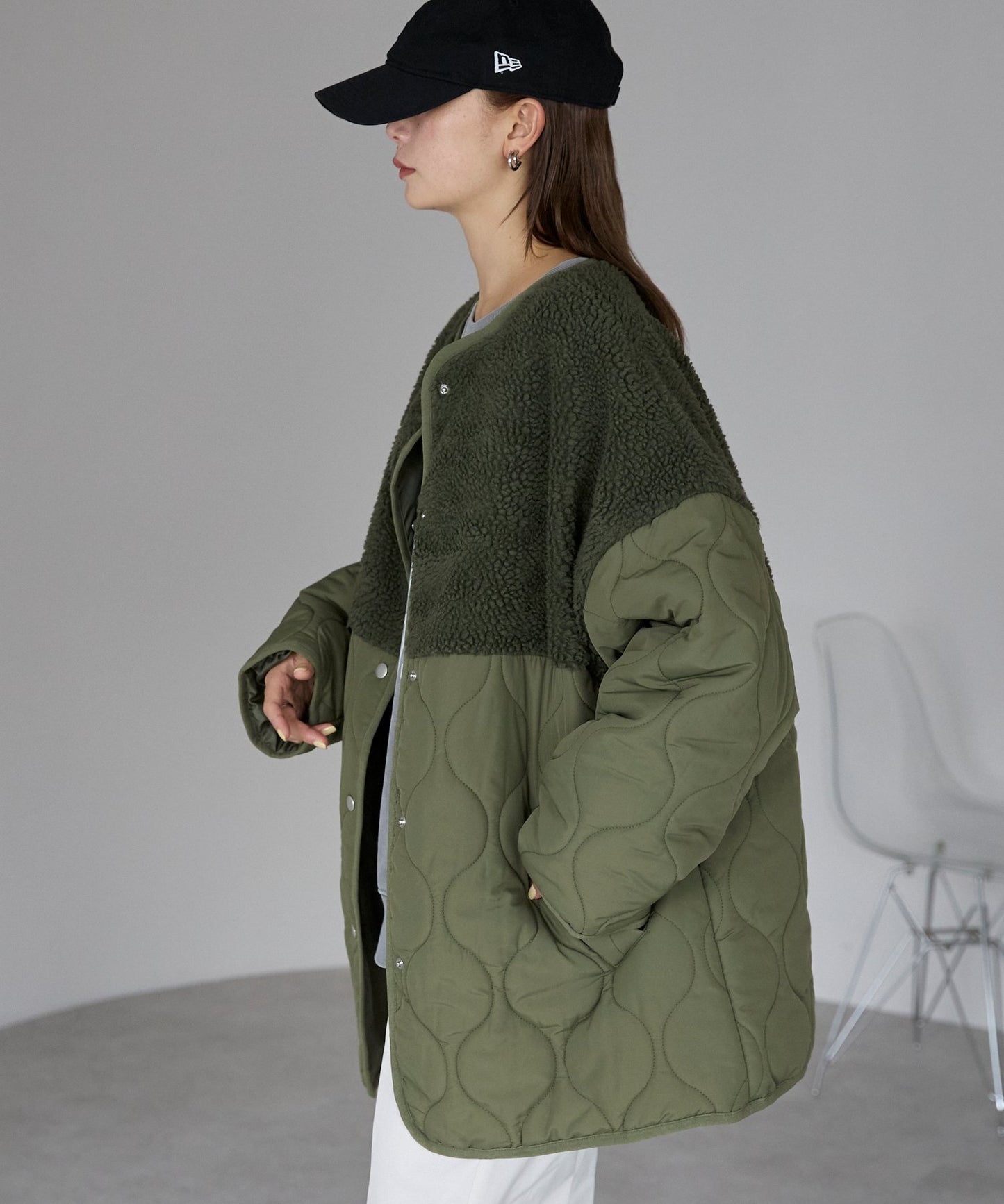 ボア切り替え中綿ブルゾン