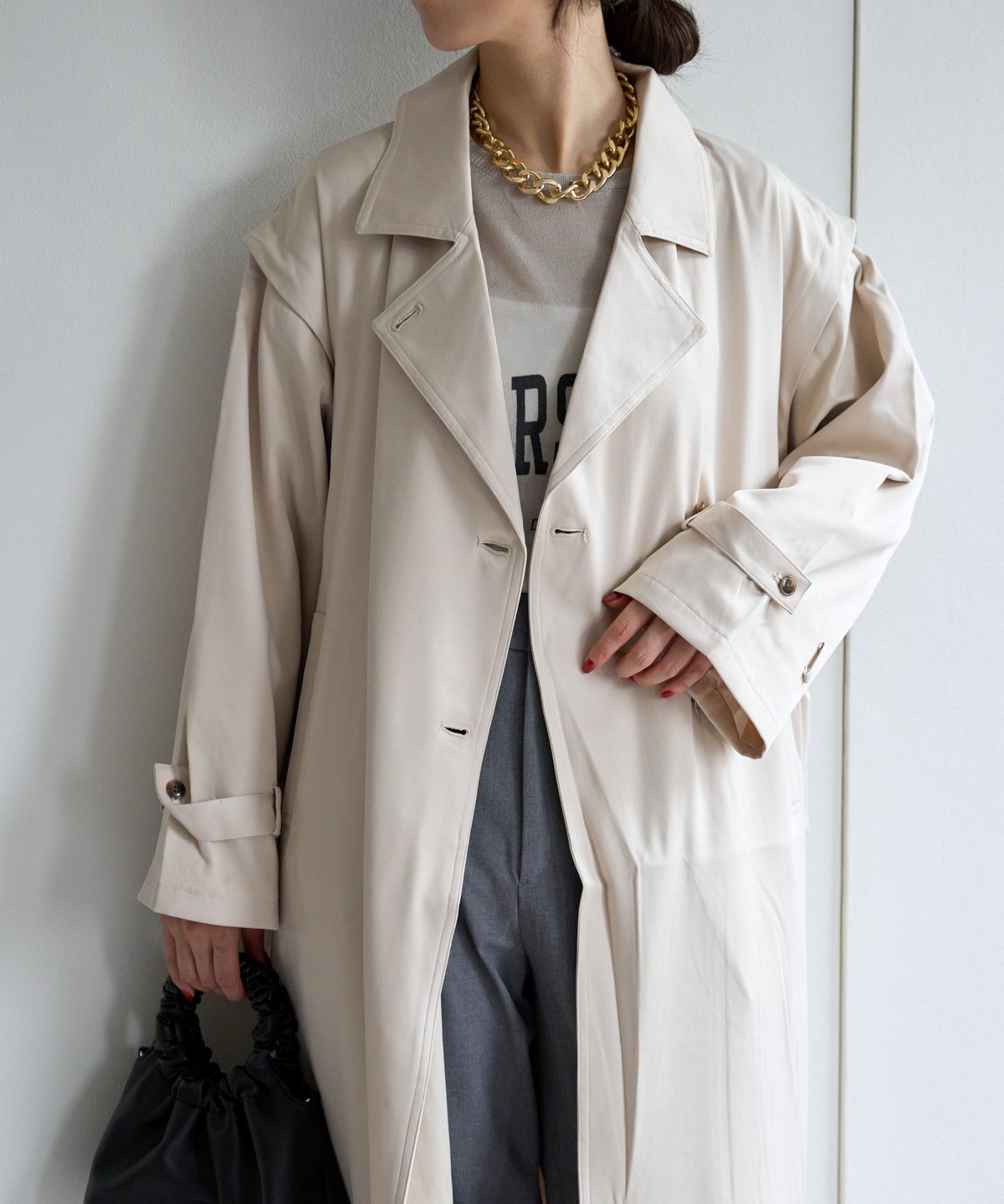 2WAY袖取り外しロングトレンチコート/ロングジレ