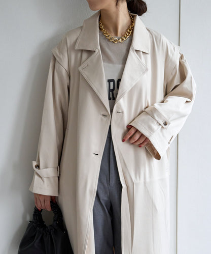 2WAY袖取り外しロングトレンチコート/ロングジレ