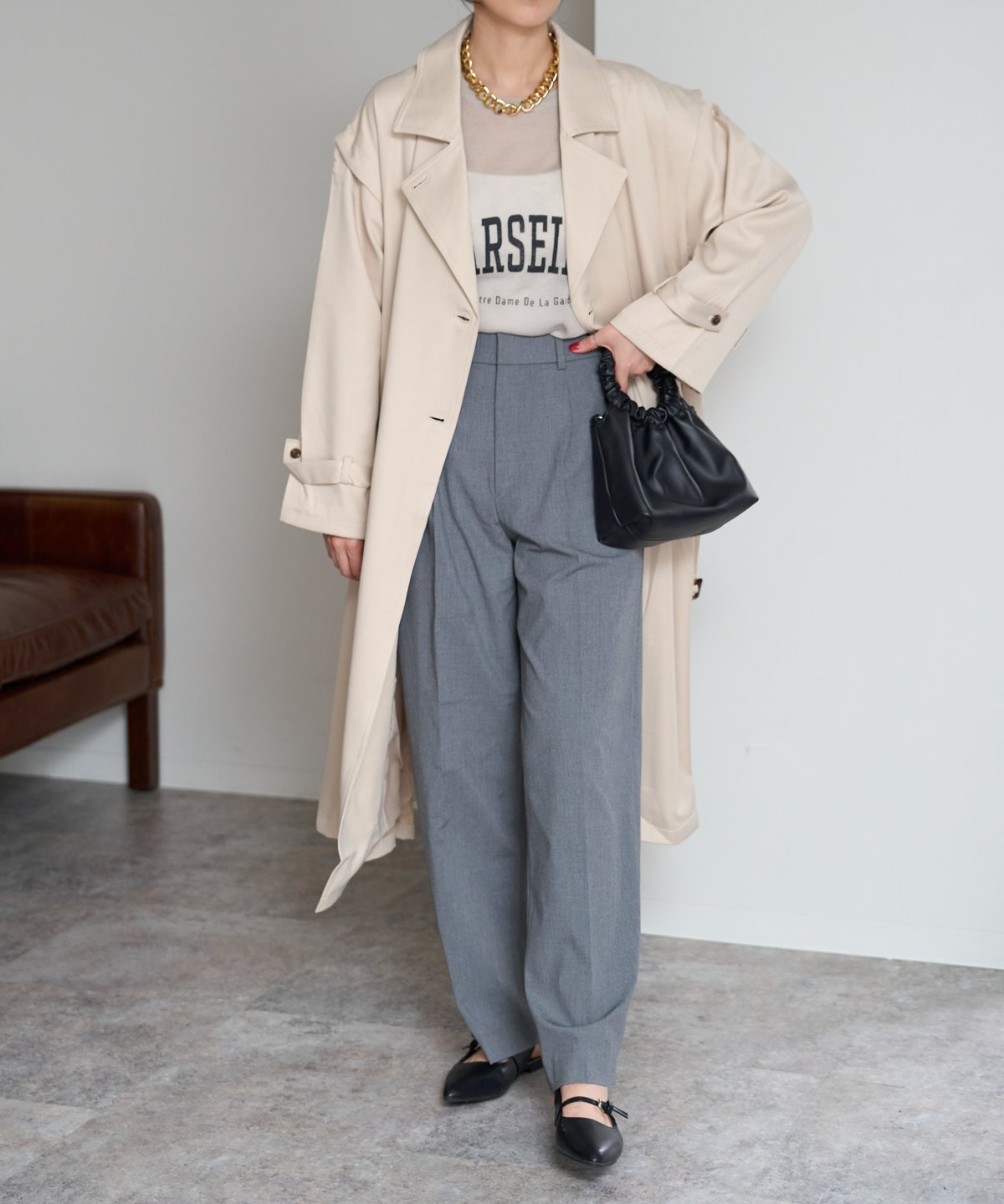 2WAY袖取り外しロングトレンチコート/ロングジレ