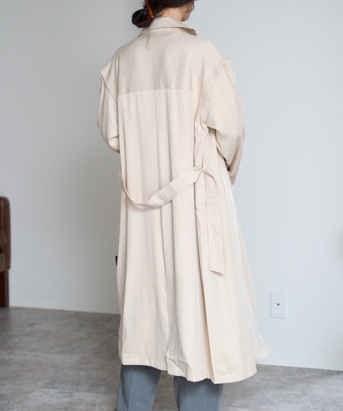 2WAY袖取り外しロングトレンチコート/ロングジレ