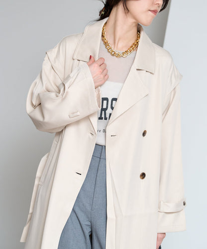 2WAY袖取り外しロングトレンチコート/ロングジレ