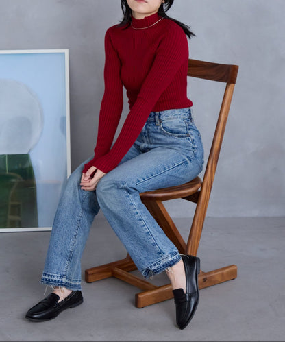 ボトルネックリブニットプルオーバー