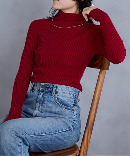 ボトルネックリブニットプルオーバー