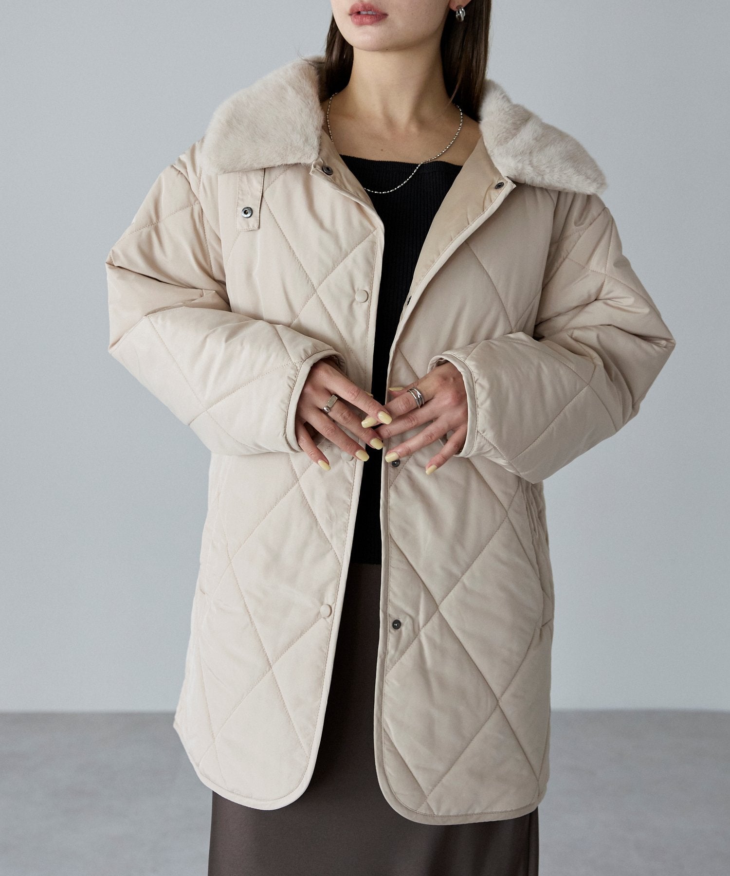 衿ファー付きキルトジャケット TRIANGLE PALETTE | トライアングルパレット