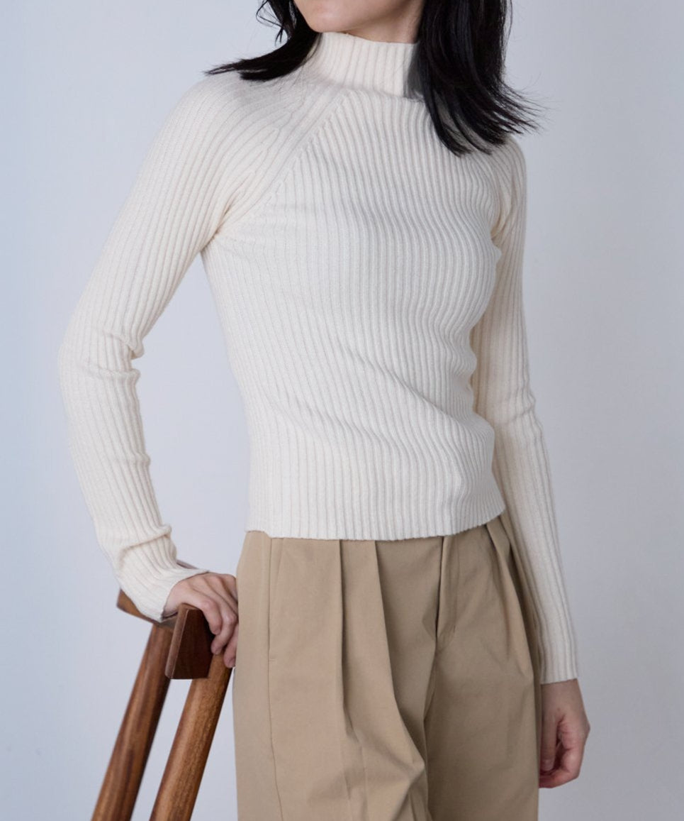 ボトルネックリブニットプルオーバー