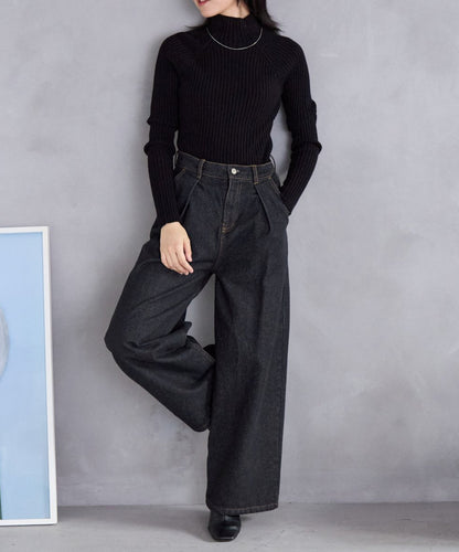 ボトルネックリブニットプルオーバー