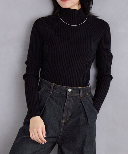 ボトルネックリブニットプルオーバー