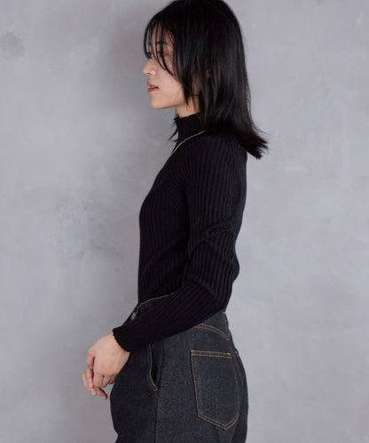 ボトルネックリブニットプルオーバー