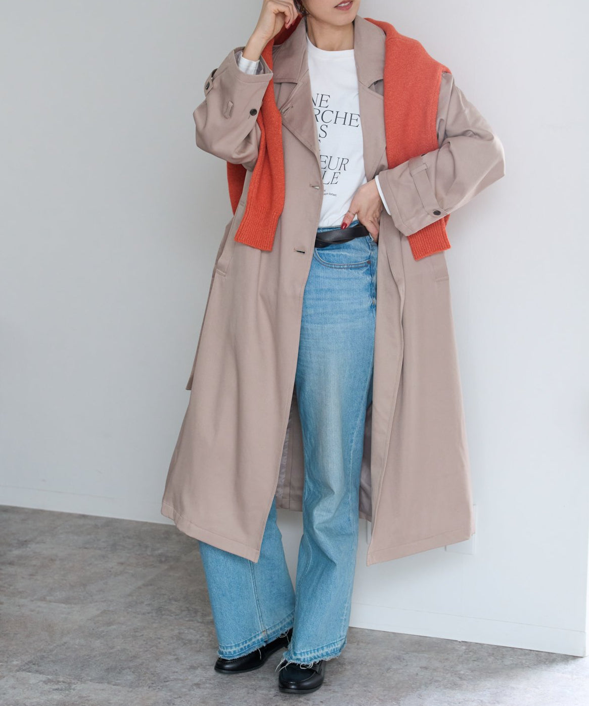 2WAY袖取り外しロングトレンチコート/ロングジレ