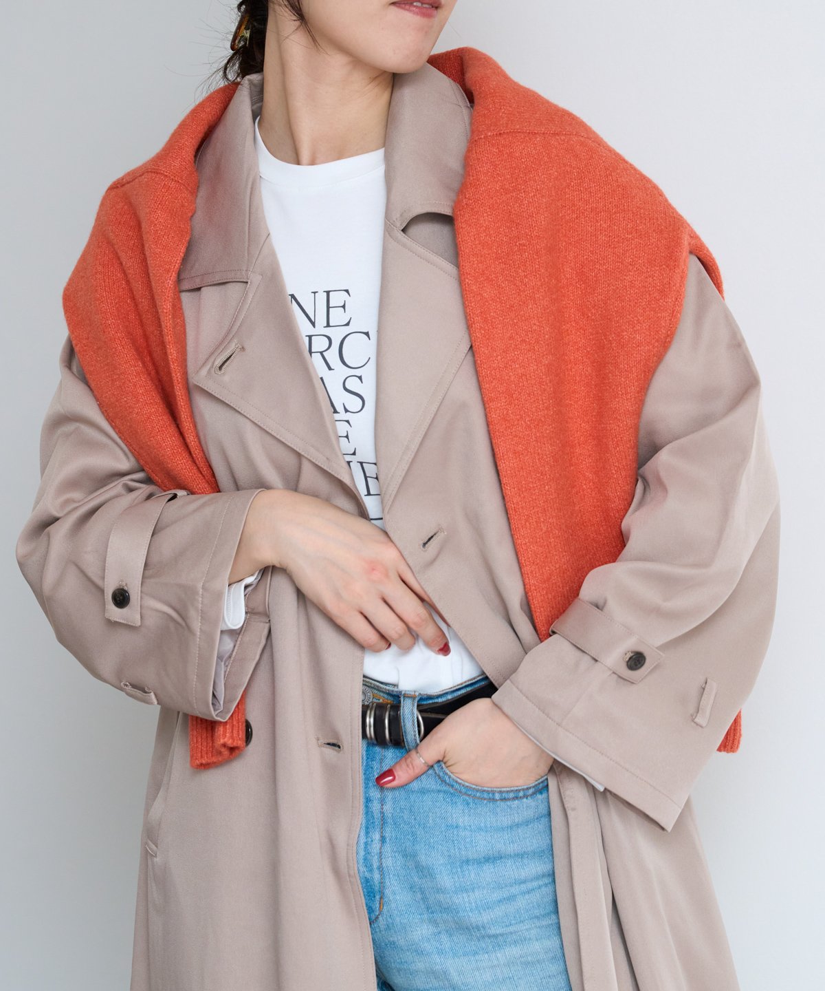 2WAY袖取り外しロングトレンチコート/ロングジレ