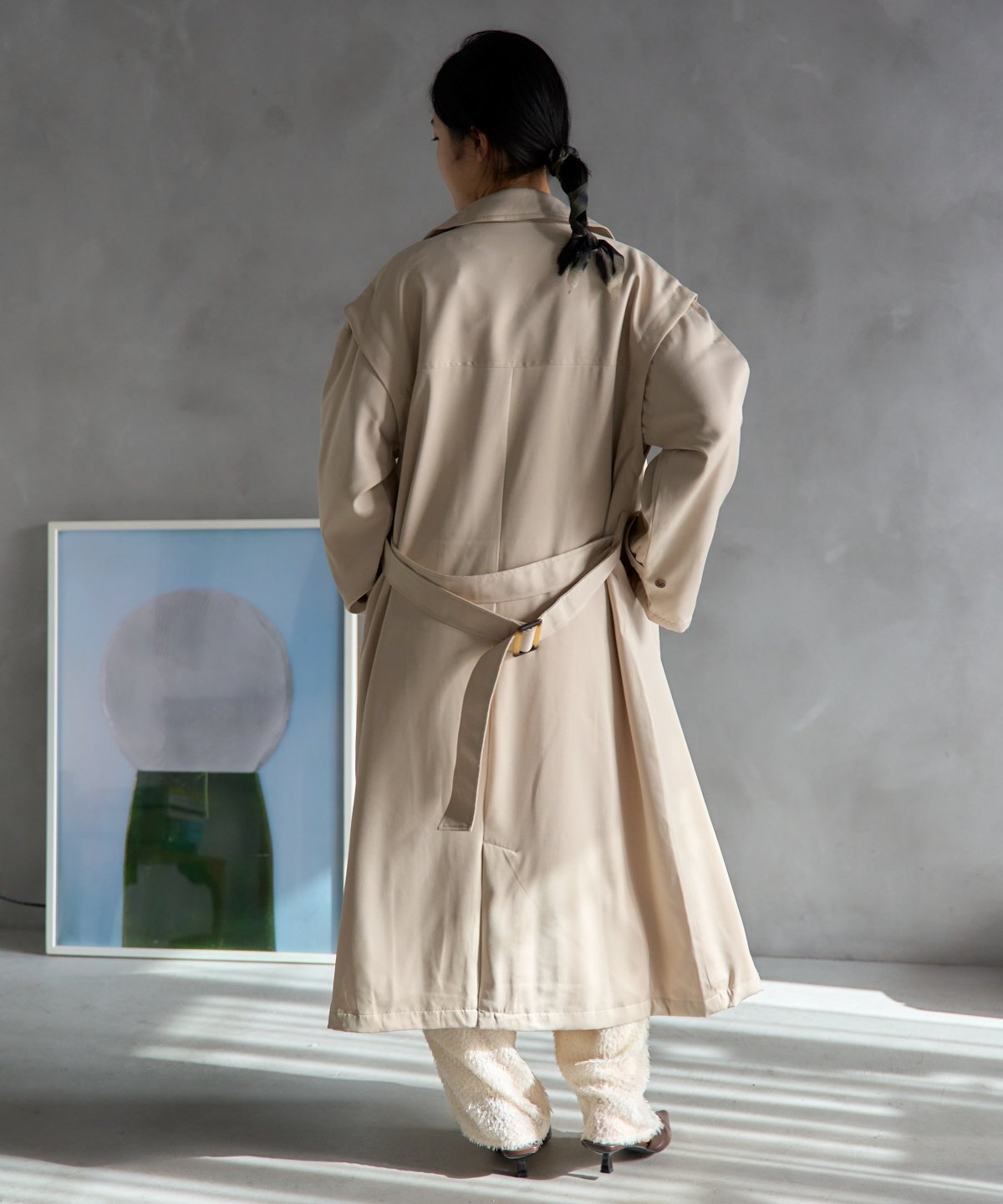 2WAY袖取り外しロングトレンチコート/ロングジレ