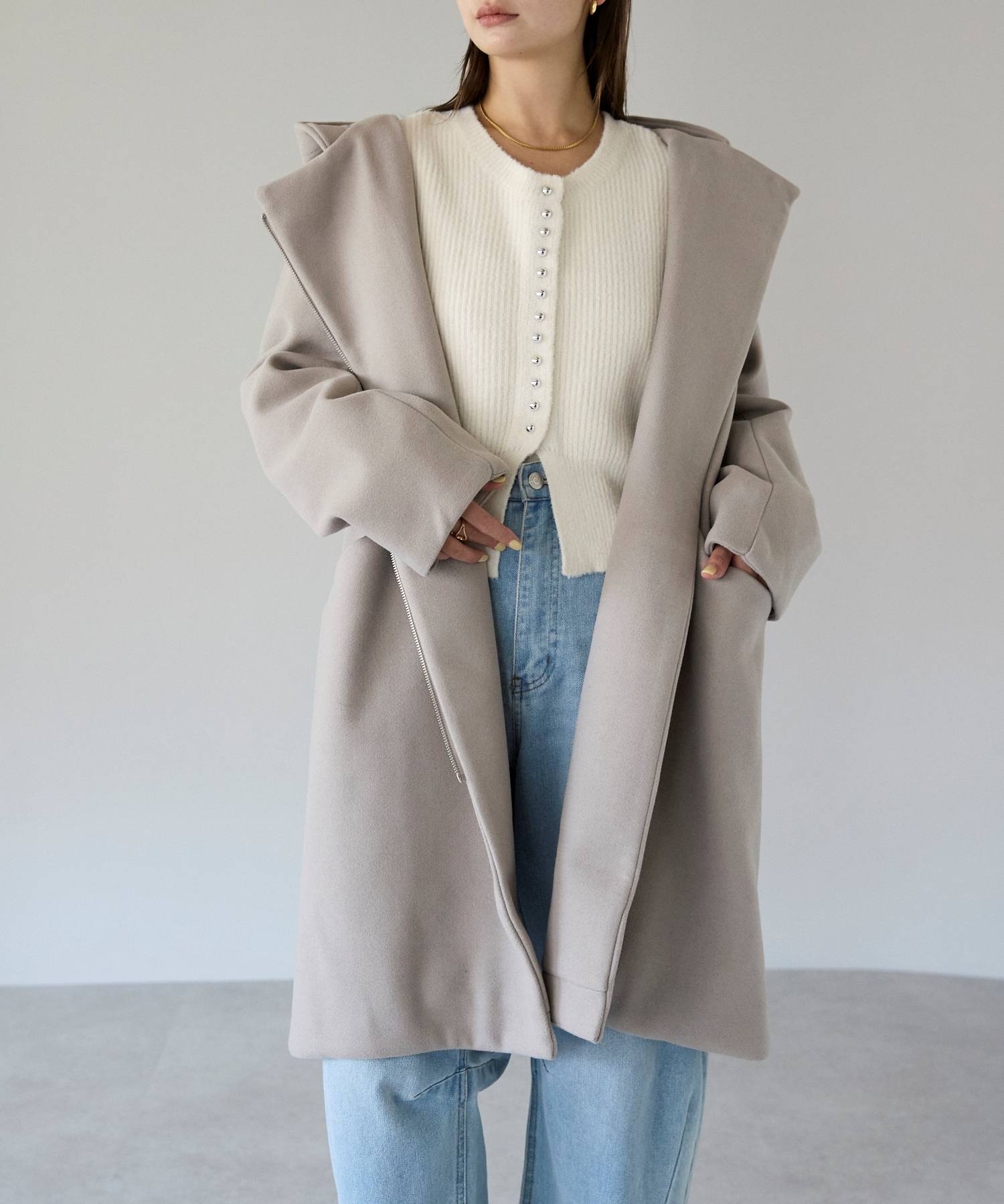 ストライプデザイン フード付きウールコート フード付ジップコート TRIANGLE PALETTE | トライアングルパレット