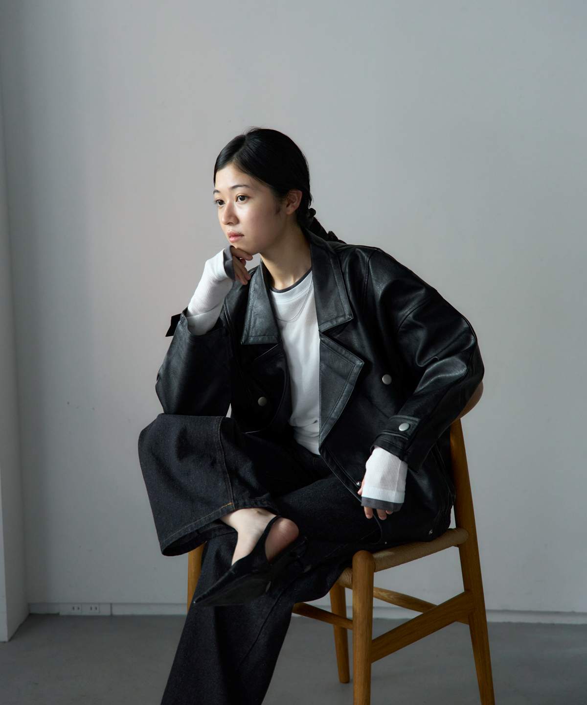 予約販売】オーバーサイズ フェイクレザージャケット〈セットアップ