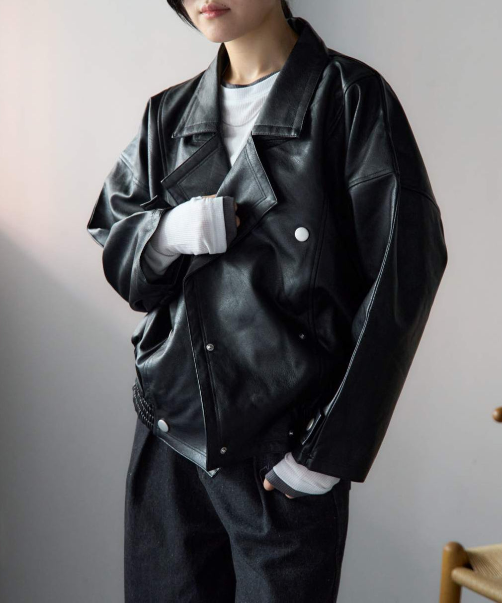 予約販売】オーバーサイズ フェイクレザージャケット〈セットアップ