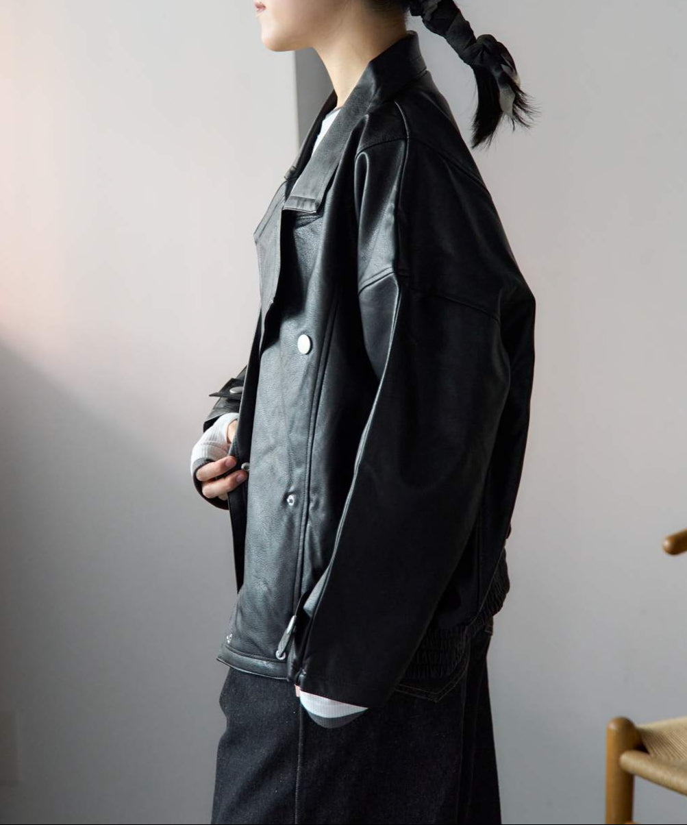 予約販売】オーバーサイズ フェイクレザージャケット〈セットアップ